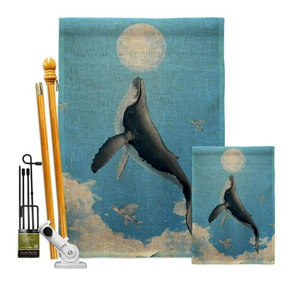 Breeze Decor FK120269-DB Flying Whale Animals Sea Creature 28 x 40 in. Double-Sided Decorative Horizontal House Flags Kit for Decoration Banner Garden Yard Gift