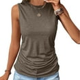 thumbnail image 2 of ICHUANYI Summer Womens Solid Color Round Neck Pocket Sleeveless Casual Tee Tops Tank, 2 of 9