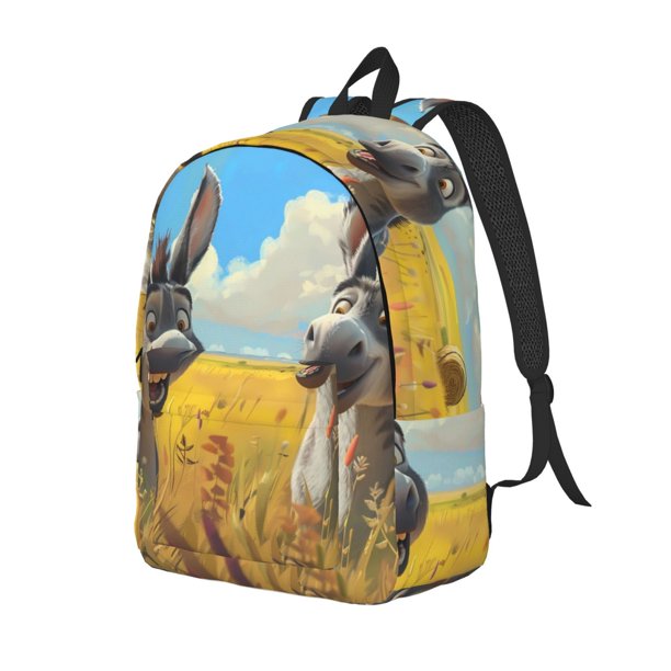 Disketp Funny Countryside Donkey print Canvas Backpack Lightweight Travel Daypack Student Rucksack Laptop Backpack-Medium