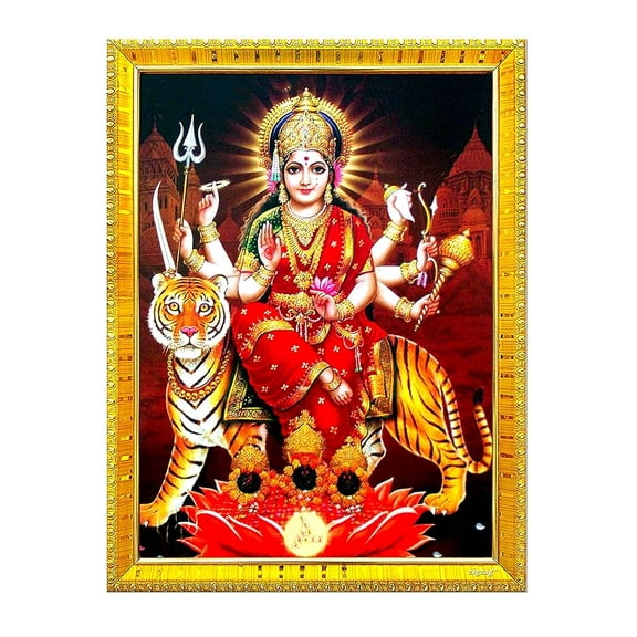 zig zag Durga Maa Photo Frame For Wall / Table / Pooja Room ( 7x9 inches, Acrylic Glass)Golden
