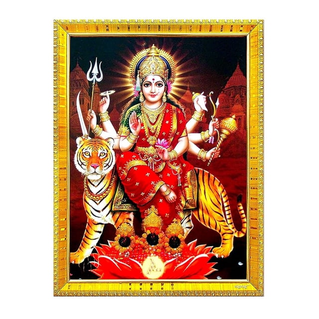 zig zag Durga Maa Photo Frame For Wall / Table / Pooja Room ( 7x9 inches, Acrylic Glass)Golden
