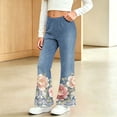 thumbnail image 6 of HAOTAGS Girls Flared Jeans – Stretchy Lace-Trimmed Floral Casual Denim Pants Blue Size 12, 6 of 9