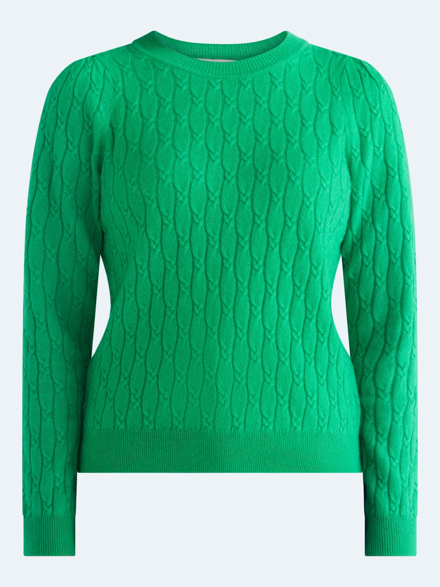Free Assembly Women's and Women's Plus Cashmere Cable Knit Sweater with Puff Sleeves, Midweight, Sizes XS-4X