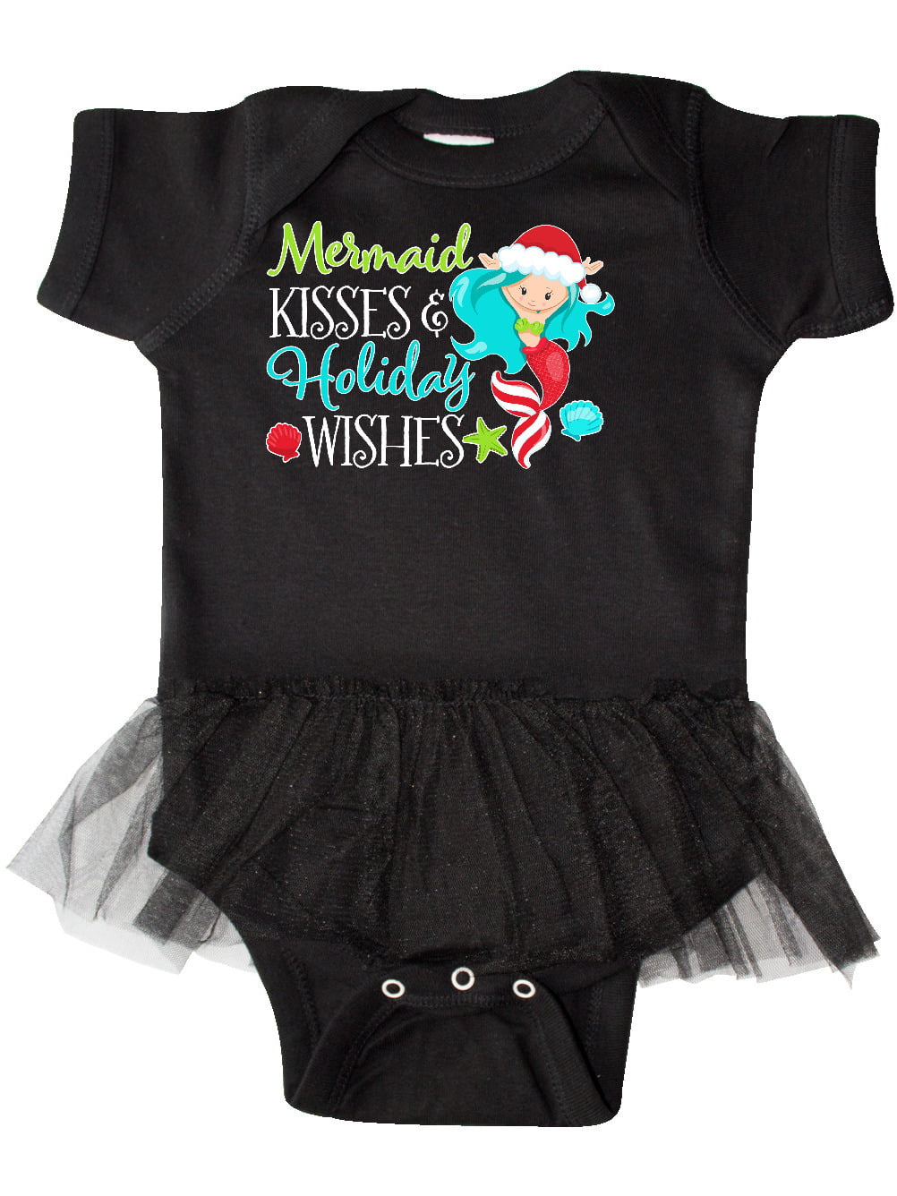 inktastic Mermaid Kisses and Holiday Wishes with Seashells Infant Tutu Bodysuit