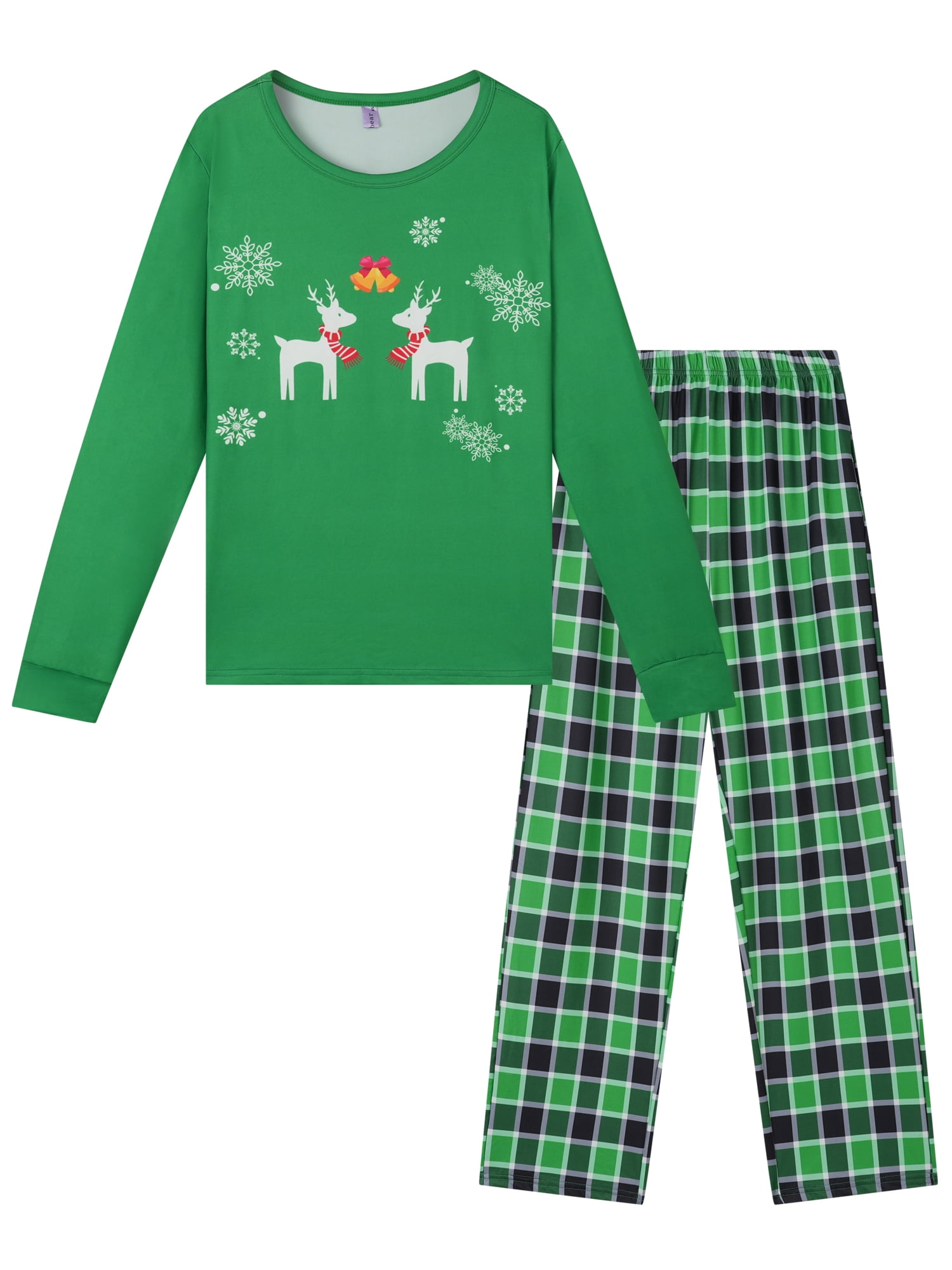 DARING DIVA Christmas Elk Printed Plaid Family Pajama Long Sleeve Tops with Pants Set 2XL Men Green
