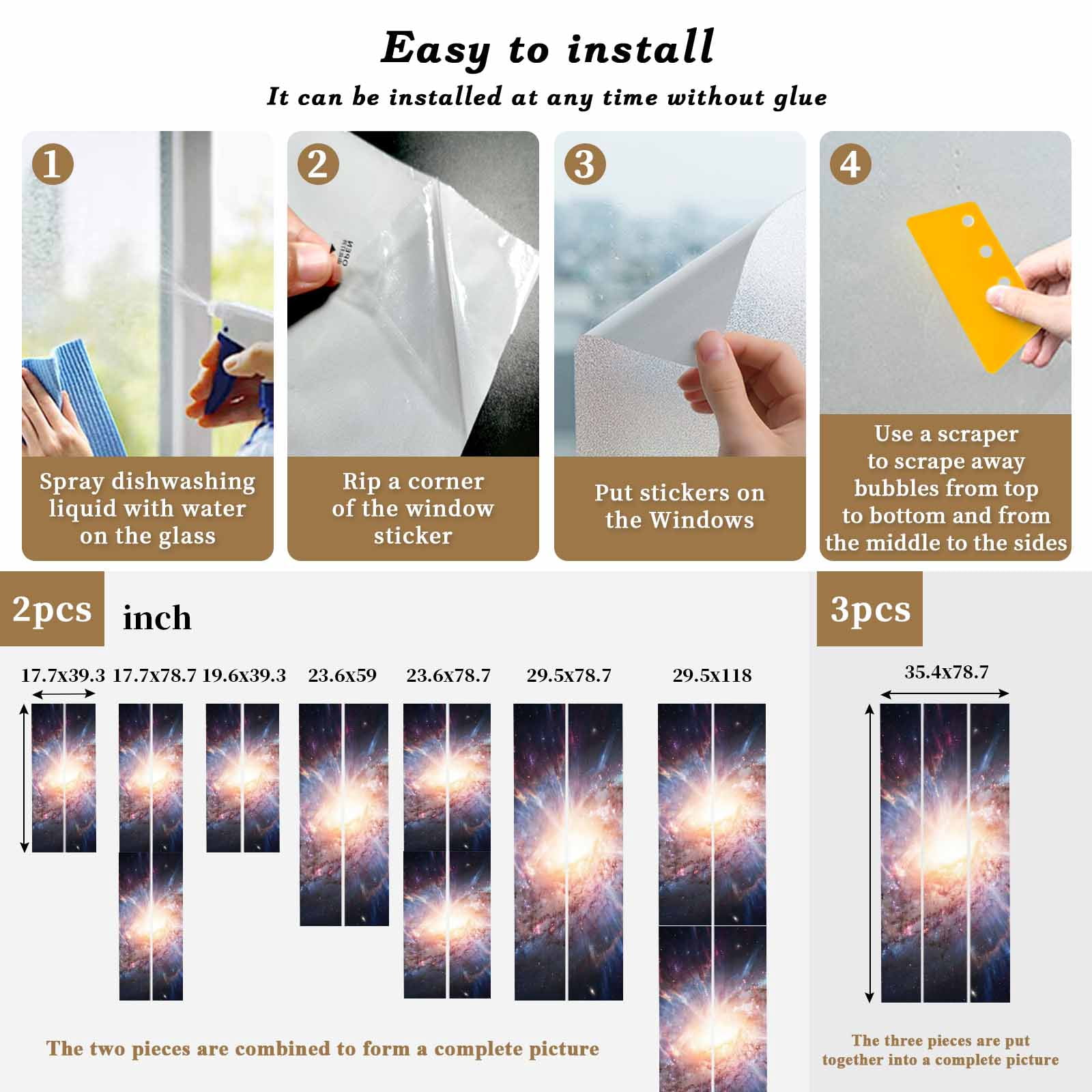 Universe Explosion Window Privacy Film, Modern Abstract Galaxy Universe Static Cling UV Sun Blocking Heat Control Window Tint Day and Night, Non-Adhesive One Way Windows Privacy Cover 23.6''x59''