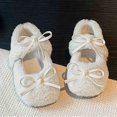 thumbnail image 2 of Kids Girl's Slip On Plush Mary Jane Shoes Fleece Lined Non Slip Loafers Toddler Cute Bowknot Princess Dress Shoes White Size 7 Toddler, 2 of 7