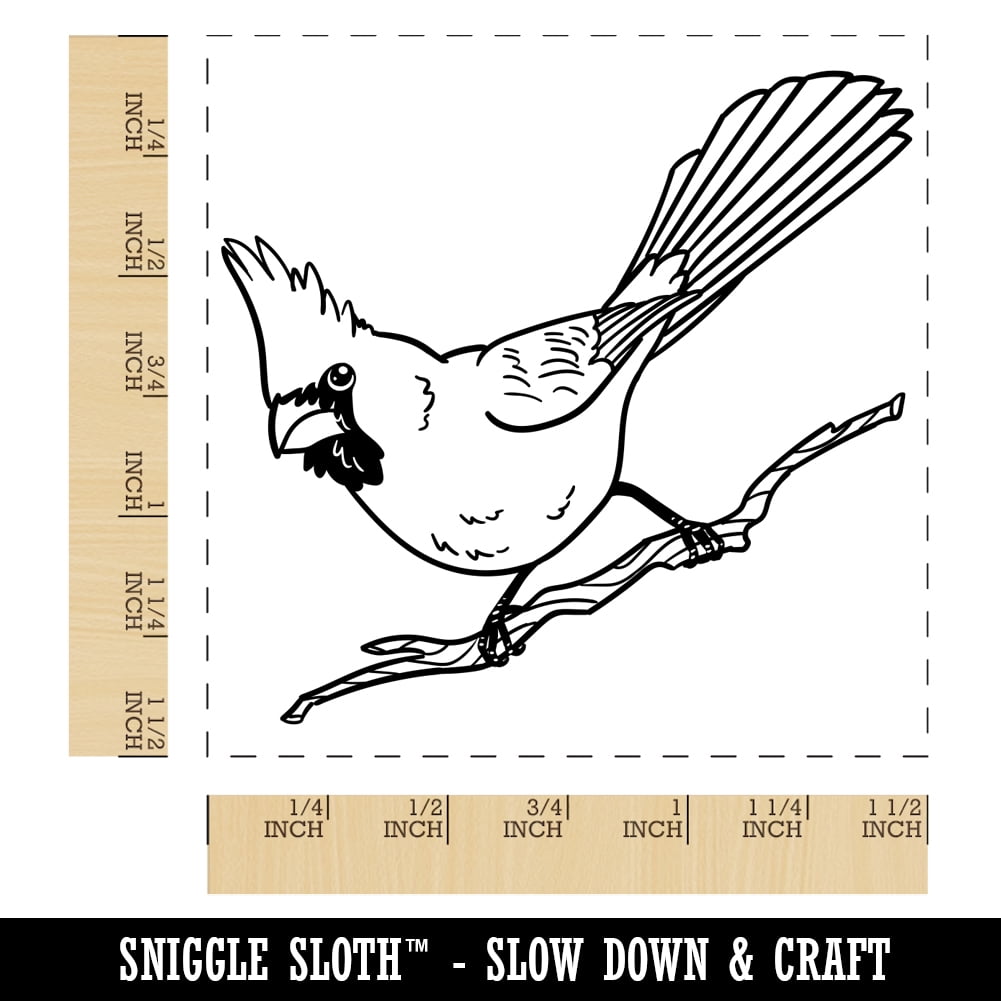 Captivating Northern Cardinal Bird Self-Inking Rubber Stamp Ink Stamper - Red Ink - Large 1-1/2 Inch