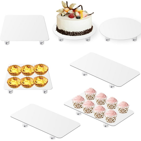7 PCS Dessert Table Display Set White Acrylic Cake Stands, 2 PCS Round Cake Stand, 3 PCS Large Dessert Tray Cookie Platter, 2PCS Pizza Risers Stand Buffet Food Risers for Wedding Baby Shower Party
