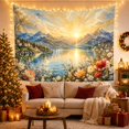 thumbnail image 2 of Sunburst Landscape with Floral Framing in a Serene Rustic Style for Nature Lovers, Botanical Wall Art, Housewarming Gift, Tapestry Wall Hanging for Living Room and Bedroom, 2 of 5