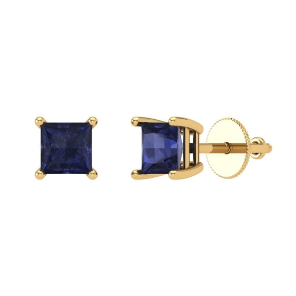 Clara Pucci 0.5Ct Blue Sapphire Princess Cut VVS1 Screw Back Stud 18k Solid hypoallergenic Gold Designer Earrings For September
