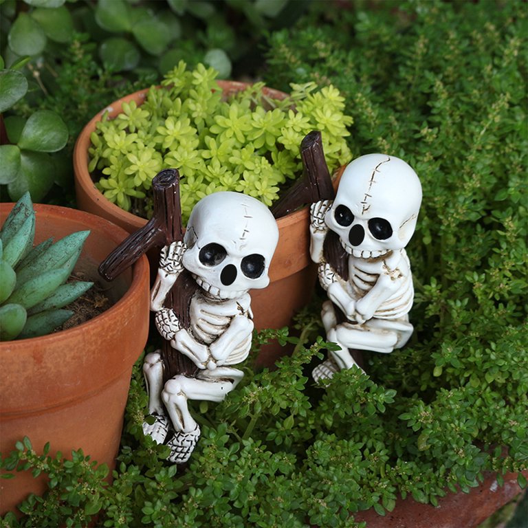 HomeDM 2pcs Halloween Resin Skeletons Statue Cute Ghost Figurine