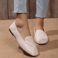 thumbnail image 2 of NOKIO Leisure Women's Four Seasons Solid Color Non Slip Flat Square Toe Breathable Slip On Lazy Shoes Women's Flats Shoes Comfortable PU Leather Slip on Shoes for Women, 2 of 6