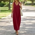 thumbnail image 4 of ClodeEU Women's V Neck Wide Strap Sleeveless Linen Maxi Dress, Casual Loose Summer Dress Wine,Women's Plus L, 4 of 7