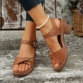thumbnail image 6 of Womens Sandals Chunky Heel Gladiator Open Toe Summer Women's Trendy Solid Color Peep Toe Women Footwear Comfortable Walking Beach Sandals for Women Brown 6.5, 6 of 6
