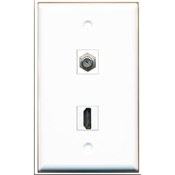 RiteAV - 1 Port HDMI Right Angle with 1 Coax Cable TV Port Wall Plate Female to Female White