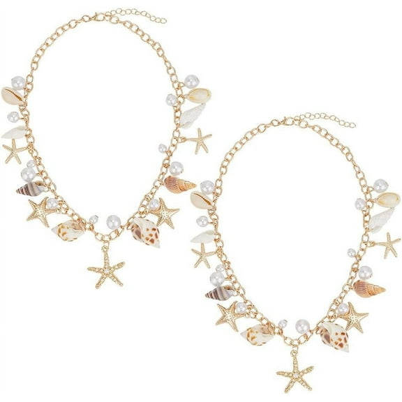 1set 2pcs Summer Beach Shell & Resin Imitation Pearl Waist Chains Iron Jewelry for Women Golden 16.46 inch(41.8cm)