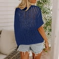 thumbnail image 5 of Womens Summer Scoop Neck Short Sleeve Sweater Casual Crochet Hollow Out Knit Tops Pullover Shirts Beach Coverup Womens Summer Boho Tops Navy S, 5 of 8