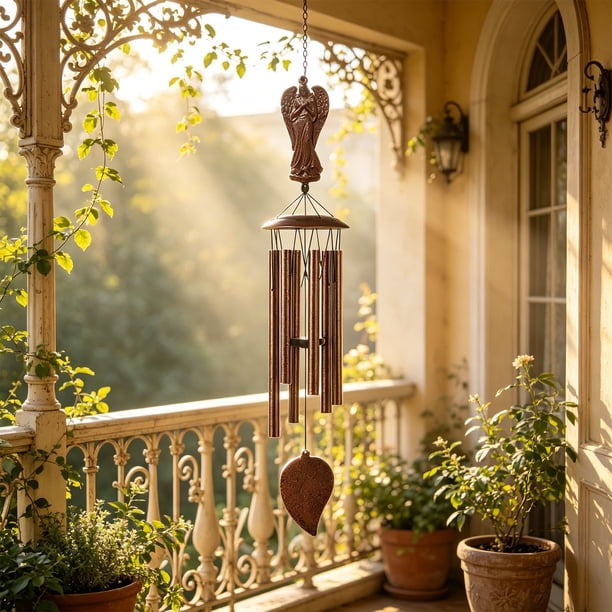 Campana de viento metálica para decoración colgante de exterior, hogar y jardín – Campana de viento de sonido suave con asa para colgar en balcón, ventana o patio.