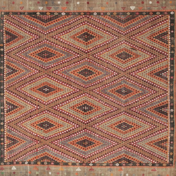Ahgly Company Machine Washable Indoor Square Contemporary Tiger Orange Brown Area Rugs, 5' Square