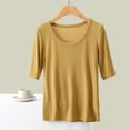 thumbnail image 2 of MIUOWANP Women's Short Sleeve T-Shirt Loose Fit Solid Color Breathable Round Neck Home Clothes of Women Size M(6)Yellow, 2 of 6