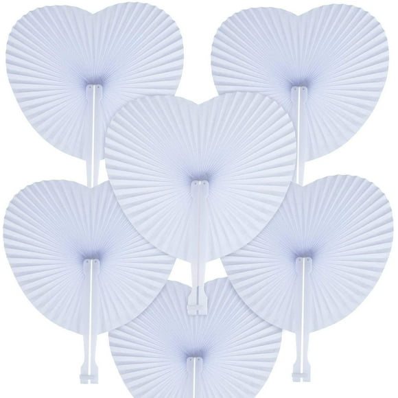 48 Pack White Folding Paper Fans Handheld Paper Fans for Wedding/Party/Party Favours (1 Colors: Round Shape)