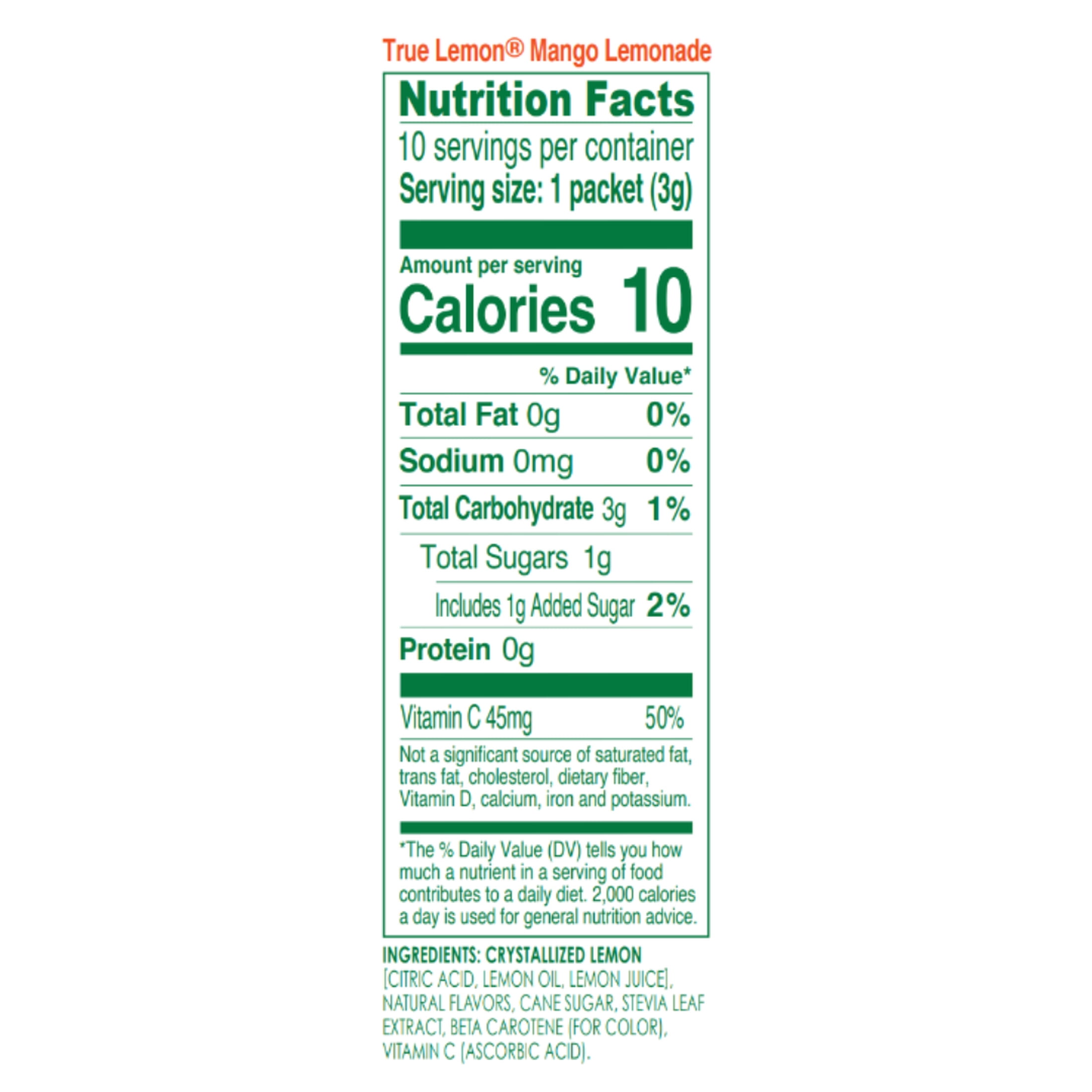 (12 pack) True Lemon Mango Lemonade Drink Mix Powder, 10 Calories, No Artificial Sweeteners, 10 Count Box