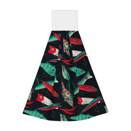 

Horeoi Fishing Lure Print Coral Fleece Microfiber Hanging Hand Towel Absorbent Hand Towel Quick Dry Thicken Cleaning Cloths Wipes Rags for Kitchen & Bathroom