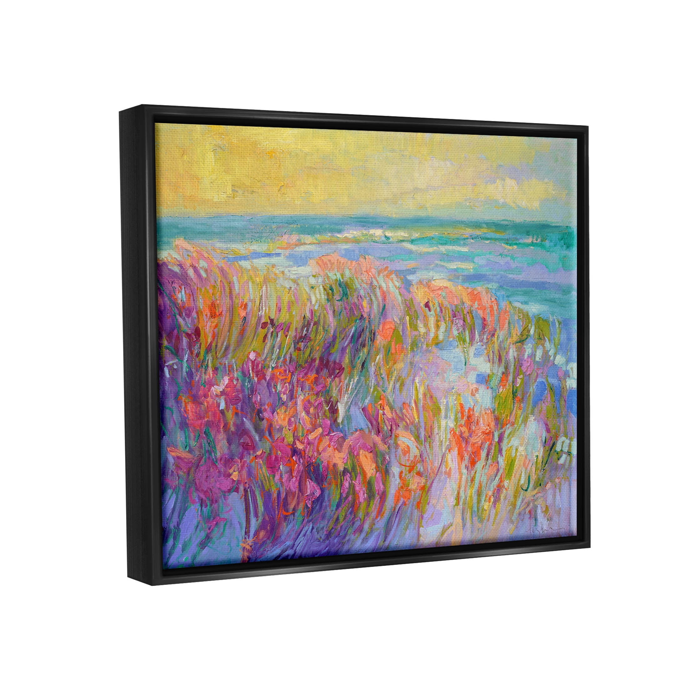 Stupell Industries Modern Seaside Flower Meadow Painting Jet Black Floating Framed Canvas Print Wall Art, Design by Dorothy Fagan