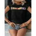 thumbnail image 4 of Women'S Floral Embroidery Blouse Crew Neck Short Sleeve Summer Boho Shirt Black XXL, 4 of 9