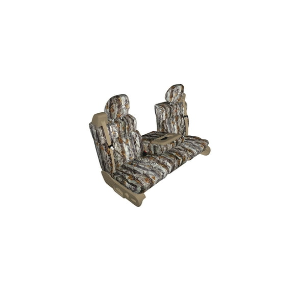 F369 2004-2008 Ford F150 XLT Super Cab Front 40/20/40 Split Seat with Adjustable Headrests, Center Opening Console and Integrated Seatbelts in XD3C Camouflage Endura