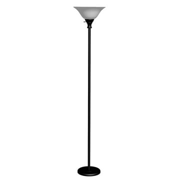 Benjara 70 Inch Metal 3 Way Torchiere Floor Lamp, Frosted Glass, Black and White