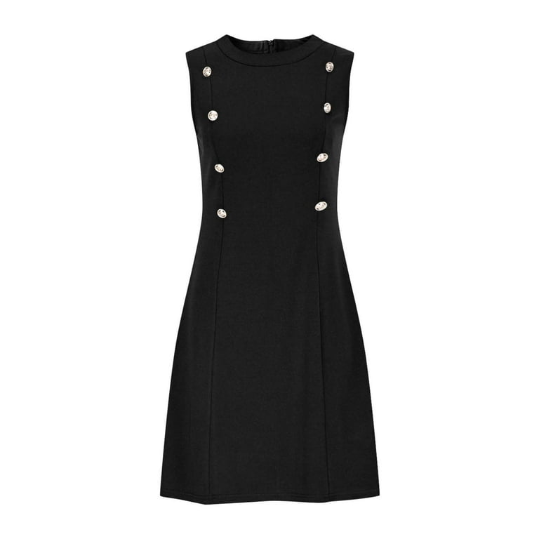 black semi formal dresses for wedding asdoklhq Cocktail Guest Dress Dresses Grown Women's Solid Color Sleeveless Button Casual Elegant Dress Black 2X Lisa Lace Wedding Dress DressStyle: a_line Select Jacket & Vest  Size:EU48/US38/M This Black Wedding Guest
