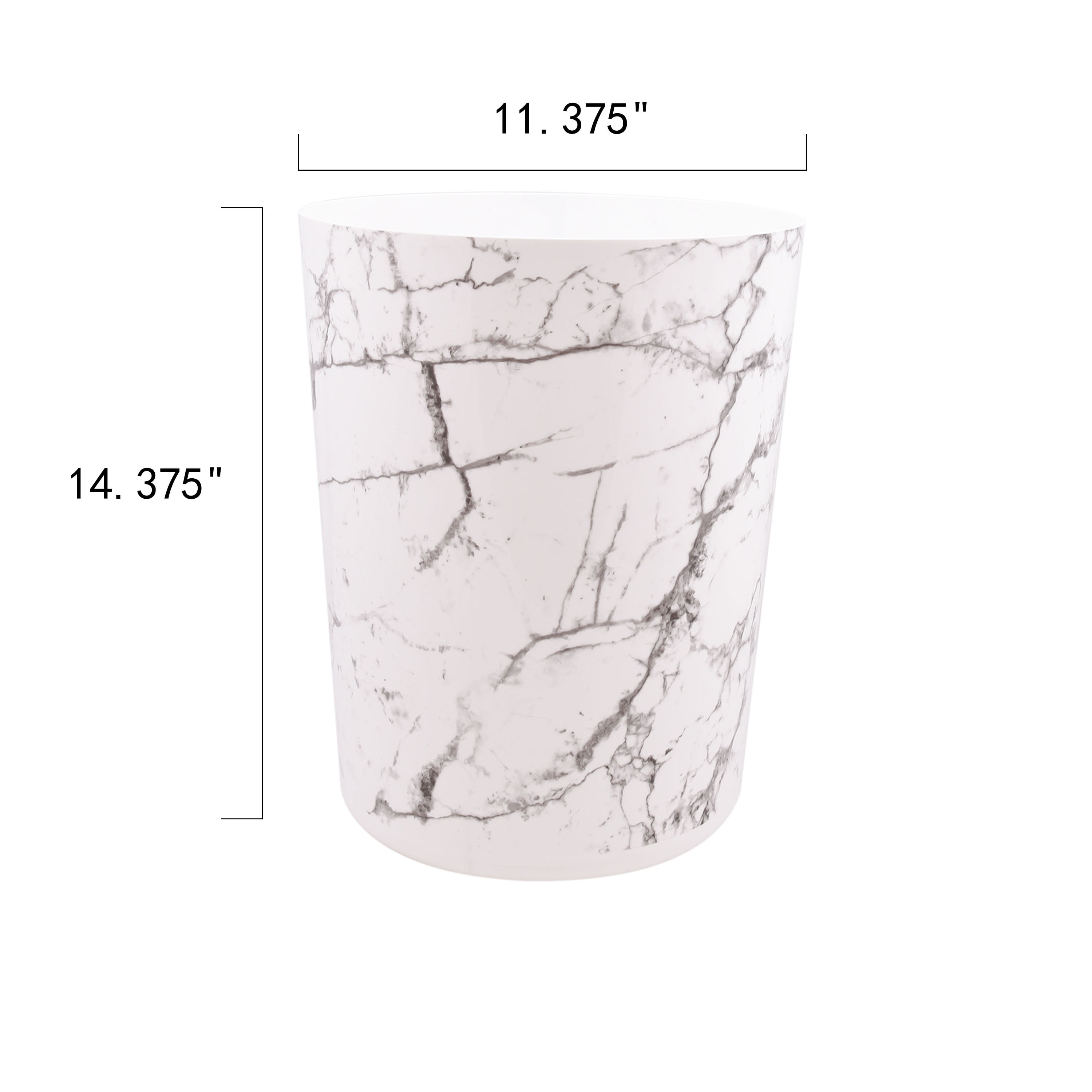 (2 pack) Mainstays Bathroom Trash Can, 5 Gallon Marble Plastic Garbage Bucket Bin with No Lid, White