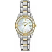 Women's Citizen Eco-Drive Two Tone Mother of Pearl Crystalized Dial Watch EW1824-57D
