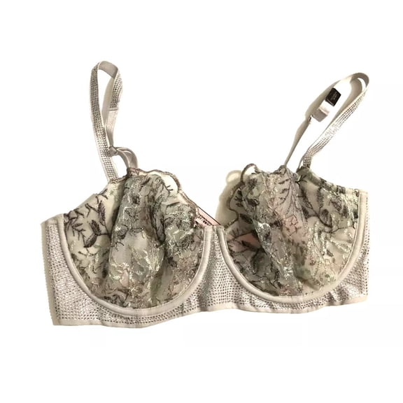 Victoria's Secret Dream Angels Push-up without padding Bra Bling Embroidered Gray Lace, 34DD NWT