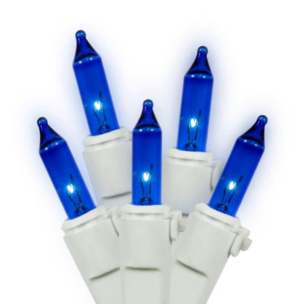 Vickerman 33' Blue Mini Light set features 100 bulbs on white wire and