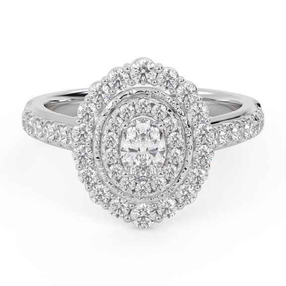 AFFY Double Halo Solitaire Engagement Ring for Women, IGI Certified 1.05 Carat (ctw) Oval And Round Lab Grown Diamond Ring In 14K Solid White Gold F-G, VS-SI Quality Ring Size-4