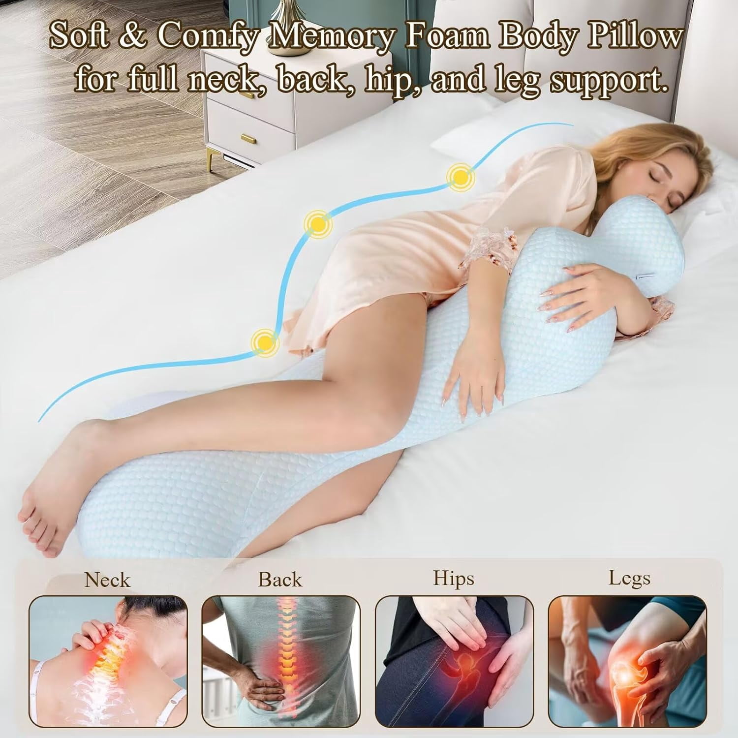 Mermaid Body Pillows for Adults, Cooling Long Pillow for Bed, One Piece Full Body Pillow, Big Memory Foam Firm Body Pillow for Side Sleepe, Soft Hugging Bodypillow for Pregnancy
