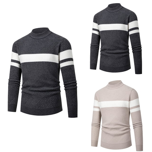 LOVZFMLL Sweaters for Men, Striped Acrylic Turtleneck Ribbed Pullover, Fashion Basic Everyday Layering Shirt, Fall Clothes, Warm Winter Tops