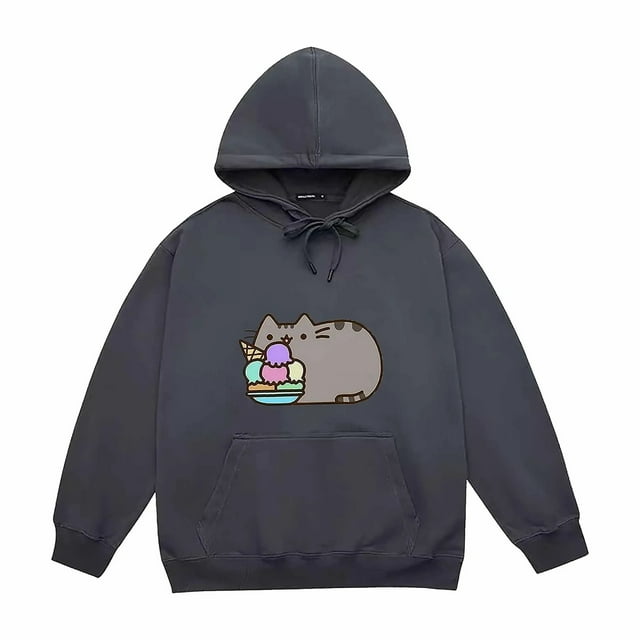 Printed Ice Cream Cat Unisex Hoodie, Couple Matching Streetwear, Cream