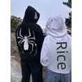 thumbnail image 4 of Sudadera con capucha deportiva oscura para hombre y mujer Sudadera con capucha con cremallera y estampado de araña de gran tamaño de pareja gótica Harajuku, 4 of 6