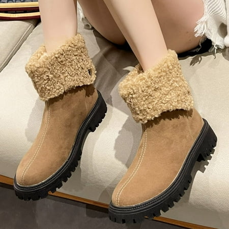 

Zunfeo Women Chelsea Boots- Warm Comfy Boots New Duck Boots Solid Boots Christmas Gifts Clearance Khaki 5.5