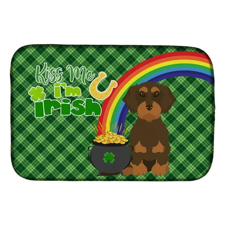 

Wirehair Chocolate and Tan Dachshund St. Patrick s Day Dish Drying Mat 14 in x 21 in