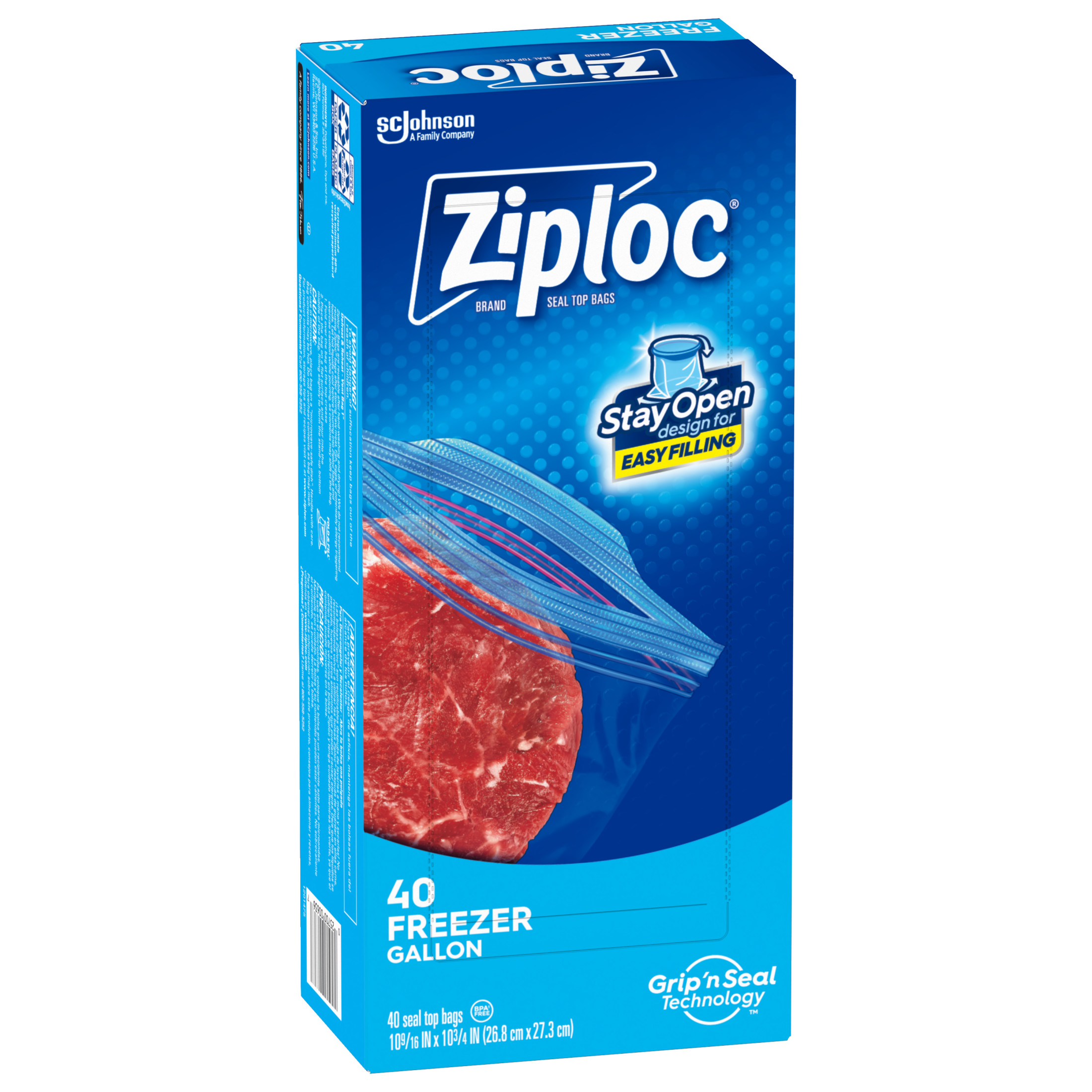 Ziploc Brand Freezer Bags, School Supplies, with Grip 'n Seal Technology, Gallon, 40 Count
