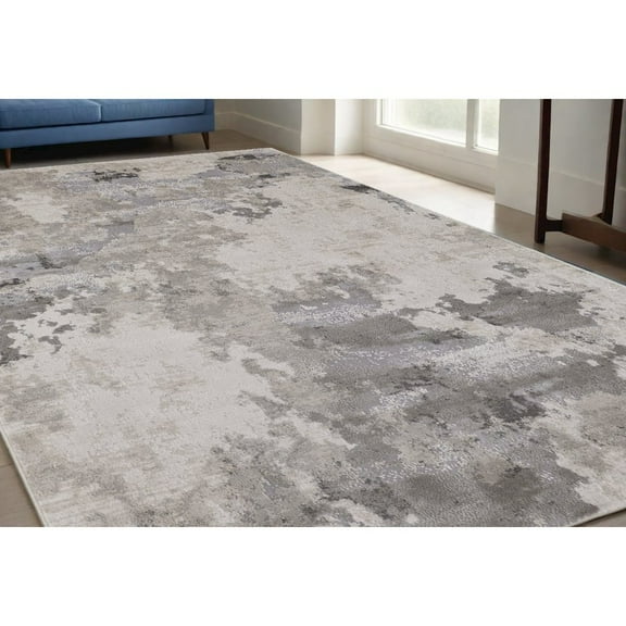 HomeRoots 5' X 8' Ivory And Gray Abstract Stain Resistant Area Rug