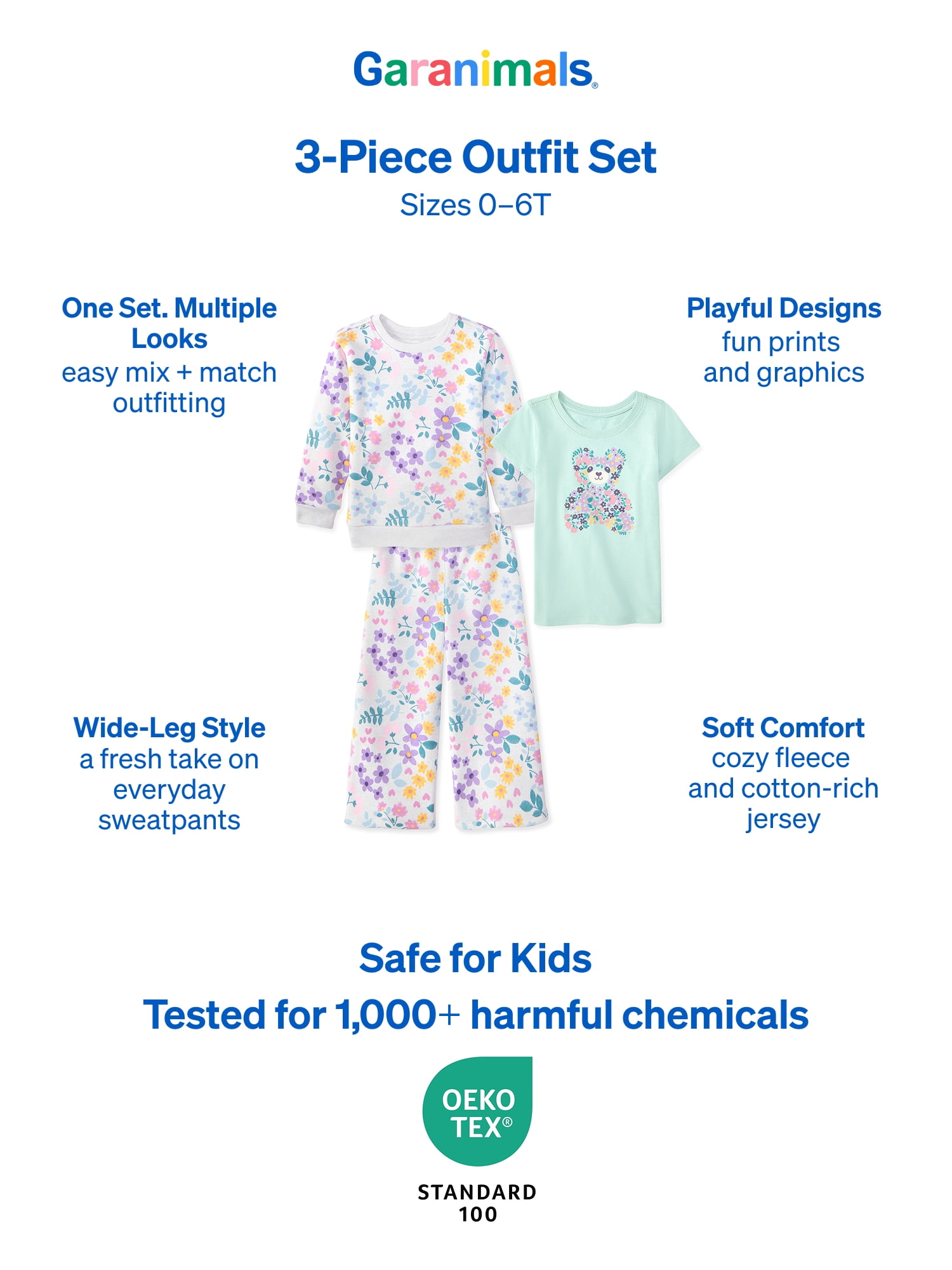 Garanimals Baby & Toddler Girl 3-Piece Outfit Set, Sizes 0-6T