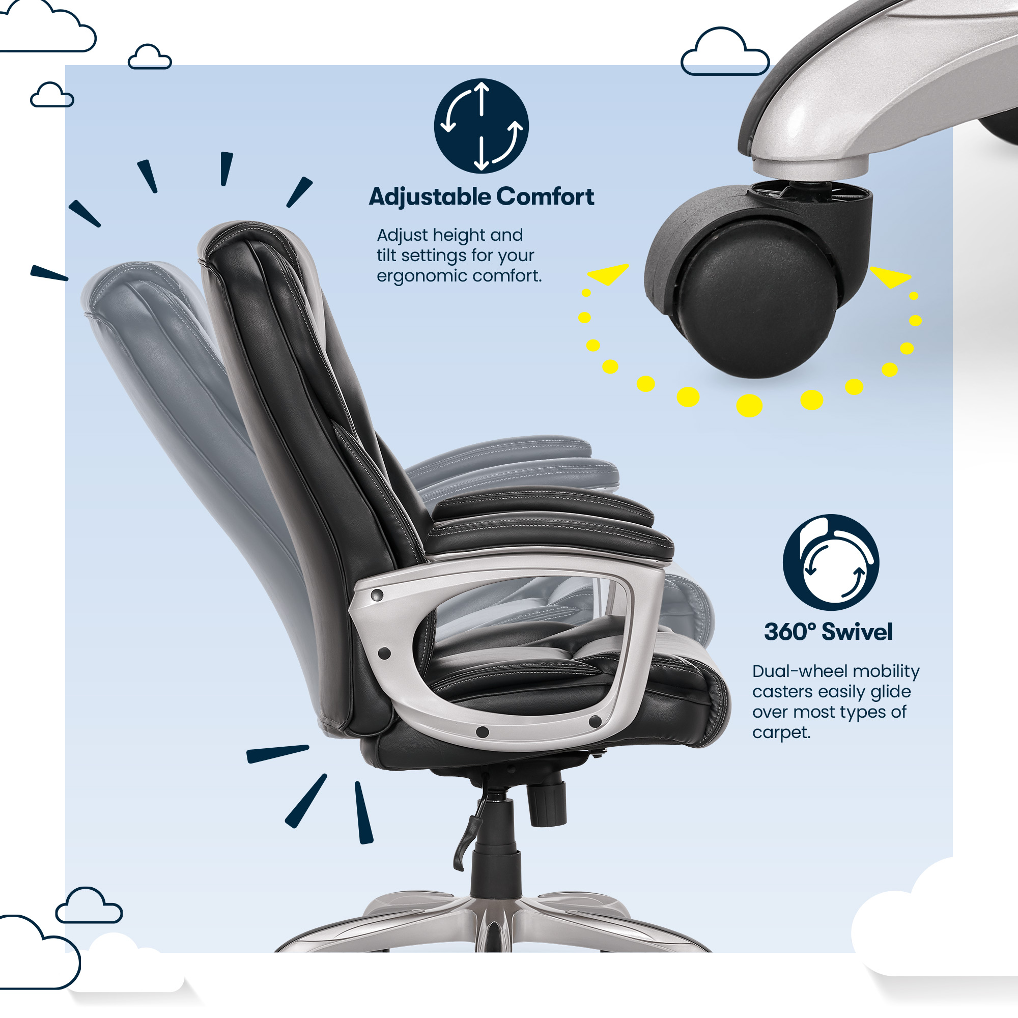 Serta Heavy-Duty Bonded Leather Office Chair, Black photo 7