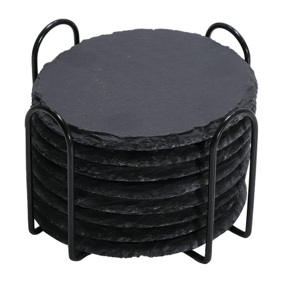 Aislor 8/12pcs Slate Coasters Bulk Engraving Blanks Black Stone Coasters with Anti-Scratch Bottom for Black C One Size