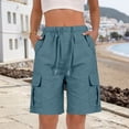 thumbnail image 6 of Outfmvch Bermuda Shorts for Women Cotton Linen Wide Leg Plus Size Pants Casual Loose Elastic Waist with Pockets Summer Clothes Blue 2XL, 6 of 6